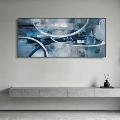 Blue Grey Intertwined Abstract Canvas Wall Art for Living Room 70x31 Inches - color: Blue and white, size: 70"L x 31"W