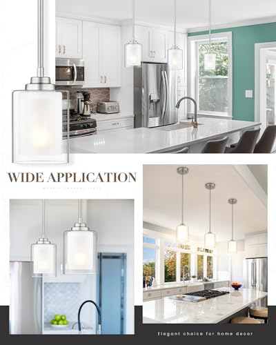 TENGXIN Brushed Nickel Pendant Lights Kitchen Island, Dual Glass Shade - color: Brushed Nickel, Dual Glass, size: 4"