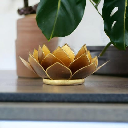 Gemstone Lotus Tealight Holder - Handcrafted Capiz Shell Design, Topaz - color: Topaz, size: Regular