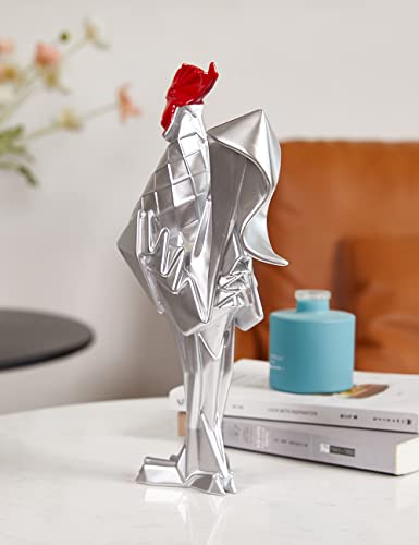Rooster Sculpture Statue Animal Figurine Modern Decor 12.2 Inch - color: Silver
