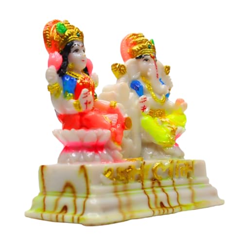 Laxmi Ganesh Idol - Beautiful Lakshmi Ganesha Marble Statue - Diwali Pooja for Diwali/Deepawali Temple Mandir Pooja puja and Decoration Car Dashboard Decor Item - Indian Gift