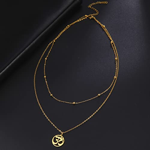 Women OM Necklace Indian Yoga Aum Om Ohm Pendant Necklace Stainless Steel Hindu Meditation Charm Sanskrit Symbol Spiritual Amulet Jewelry for Women Men - color: Layered-G