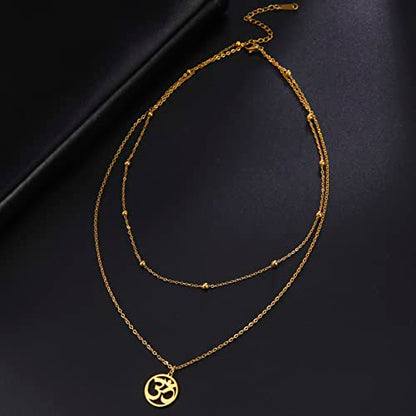 Women OM Necklace Indian Yoga Aum Om Ohm Pendant Necklace Stainless Steel Hindu Meditation Charm Sanskrit Symbol Spiritual Amulet Jewelry for Women Men - color: Layered-G