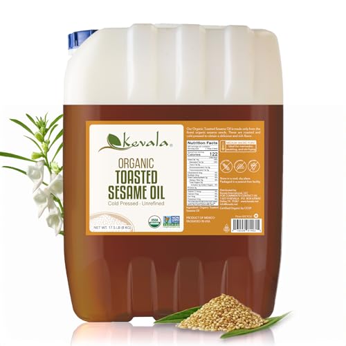 Kevala Organic Toasted Sesame Oil - 17.5lb, Bulk Size Unrefined Roasted Oil - size: 280 onzas
