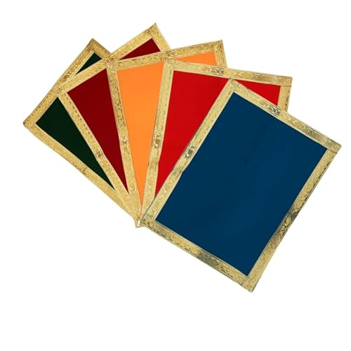 Set of 5 Mat Aasan Pooja Cloth God Idol Puja Temple Altar Cloth (7"X10") - color: Red, Green, Yellow, Blue and Marron
