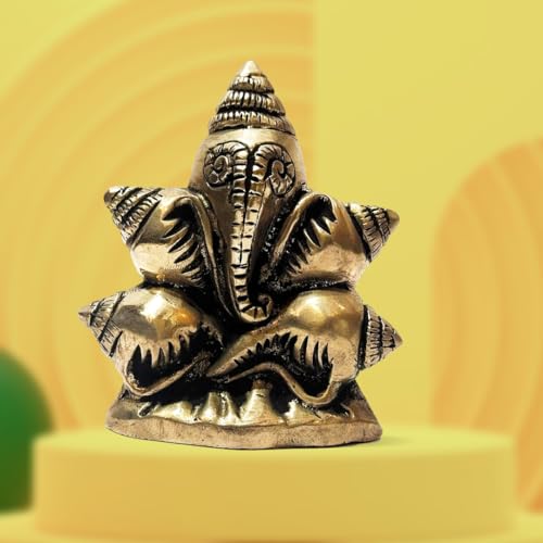 athizay Brass Ganesha Idols Antique Finish Shankha Shape Carved Out for Prayer Room Living Room. Gifting Brass Statues for Home and Office (Shankh Ganesha Antique 10.5 cm).