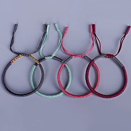COLORFUL BLING Handmade Weave Tibetan Buddhist Woven Knots Bracelets Mens Womens Lucky Red String Bracelets for Protection Jewelry - color: 4pcs rose
