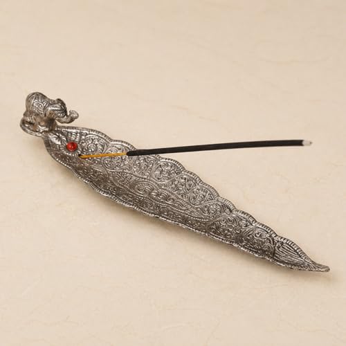LoveNspire Elephant Leaf Incense Holder for Pooja Room, Meditation, Home or Temple – Traditional Indian Incense Stick and Cone Burner, Mess-Free Ash Catcher, Spiritual Decor Gift 8 inches Elephant - color: Elephant