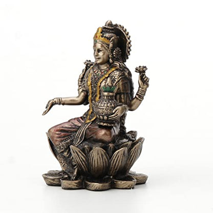Veronese Design 3 3/8" Lakshmi Sitting on Lotus Spiritual Resin Statue Painted Bronze Finish