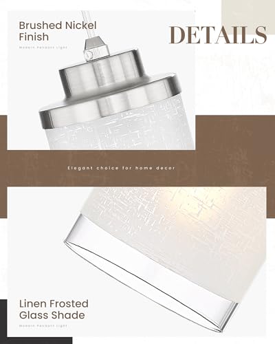 TENGXIN 3-Light Brushed Nickel Pendant Lights Kitchen Island, Frosted Glass - color: Brushed Nickel, Linen Frosted Glass, size: 4", 3-Light