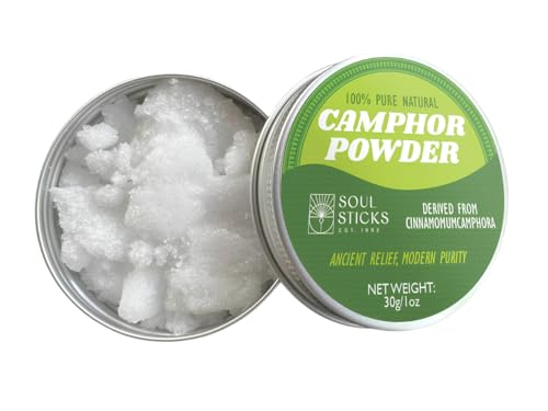 SOUL STICKS Natural Camphor Powder,Pure Camphor for Aromatherapy & Puja - Alcanfor en Bloques, Alcanfor en Bolitas, Kapoor for Pooja (30 Grams (Powder)) - size: 30 Grams ( Powder)