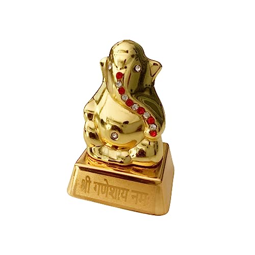 Mini Golden Glossy Ganesha Idol With Stones - 2 Inch Height (1 Pcs)