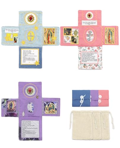 Onism Pocket Prayer Quilt with Cross, 3 Pack Spanish, Pink Blue Purple Set - color: 3pcs Pink、purple、blue – Large (No Pocket)