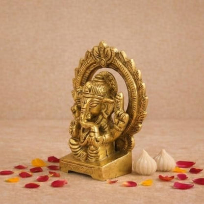 Servdharm Lord Ganesh Idol 3.4" I Brass Statue for Home Decor, Temple, Daily Worship and Gifting I Ganesh Ji Murti for Pooja Rituals Pital Ganpati 3.4 Inches Gold