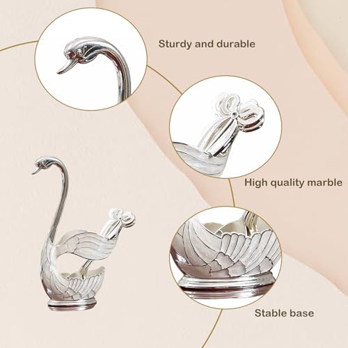 Decorative Gold Swan Base Holder with 6pcs Coffee Spoon Set - Creative Dessert Spoons,Silver - size: Silver Spoon-A