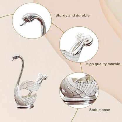 Decorative Gold Swan Base Holder with 6pcs Coffee Spoon Set - Creative Dessert Spoons,Silver - size: Silver Spoon-A