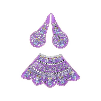 Set of 2 Durga Devi Dress poshak Puja Cloth lehanga Chunari-Purple,Peach-3" - color: Purple and Peach