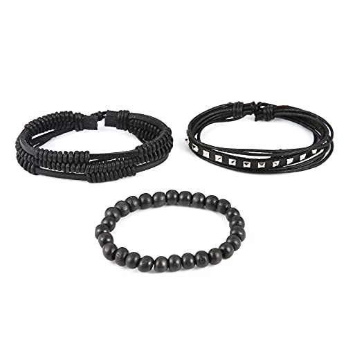 HZMAN Handmade Hemp Cords Wood Beads Leather Bracelets for Men Women - style: Wooden bead style 7