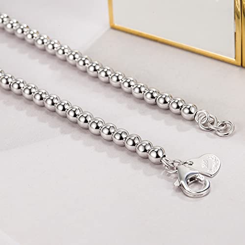 Dankadi Men Solid 925 Sterling Silver Bead Necklace Women 4MM 6MM Round Prayer Beads Link Chain 18 "20" 22 "24" 26 "28" 30" 32" 34" Italy Jewelry Gift - color: 4MM, size: 30 inches
