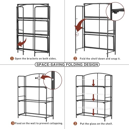 Crofy 3-Tier Wider Foldable Bookshelf, Black Frame & Transparent Shelves - color: Black Frame & Transparent Shelf, size: 3 Tier Wider