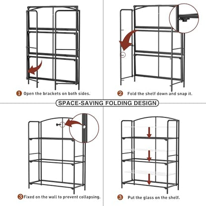 Crofy 3-Tier Wider Foldable Bookshelf, Black Frame & Transparent Shelves - color: Black Frame & Transparent Shelf, size: 3 Tier Wider