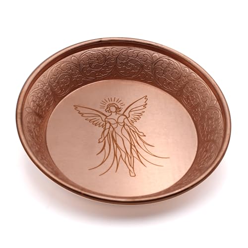 Copper Offering Prayer Ritual Bowl Plate - Great for use Witches Meditation,Smudging, Incense,Candle Dish, Ash Catcher,Jewelry Dish (New Metatron) - style: New Metatron)