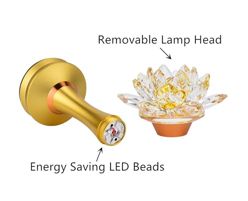 1 Pair - Colorful LED Crystal Lotus Buddhist Lamp USB Rechargeable - color: Deep Gold, size: 8 inches