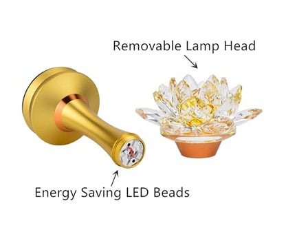 1 Pair - Colorful LED Crystal Lotus Buddhist Lamp USB Rechargeable - color: Deep Gold, size: 8 inches