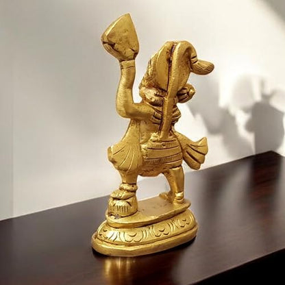 4" Brass Hanuman Statue with Sanjivani Mountain – Standing Lord Hanuman Idol | Small Hindu Monkey God Bajrangbali Murti for Devotion, Strength, Courage & Bhakti | Spiritual Pooja Idol - size: 4"Inch