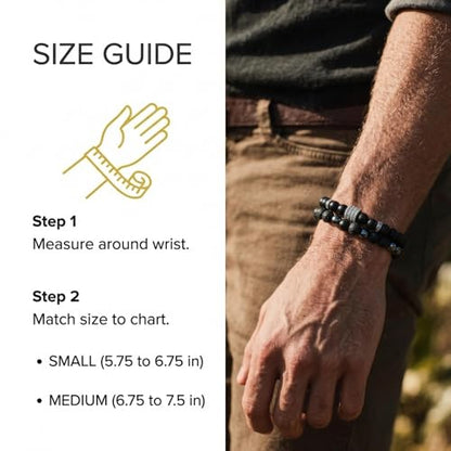 Mens Beaded Bracelets, Cross Bracelet for Men with Hematite Black Obsidian Lava Stone Triple Protection Bracelets for Men - size: Medium, style: Halo