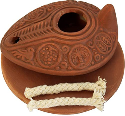 Holy Land Market Herodian Oil Lamp Replica - Ancient Biblical Byzantine Lamp with Plate, Holy Land Lamp - color: Byzantine II / Plate