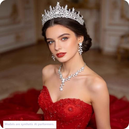 Kamirola Tiaras and Crowns for Women,Tiaras Earrings Necklace, Crystal Bridal Jewelry Set (TR48) - color: Silver