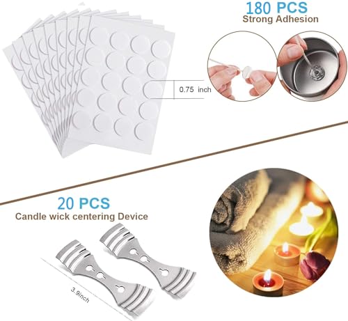 DINGPAI 20pcs Candle Wick Holder & 180 Stickers, Candle Making Supplies - size: 20pcs holders 180pcs stickers