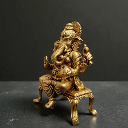 Brass Lord Ganesha Idol on Lotus – 2.25 Inch Small Hindu God Statue for Home Temple Décor, Ganpati Murti for Puja, Meditation & Gift – Handcrafted Indian Religious Figurine, 50 Gram