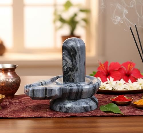 KLEO Black Marble Stone Shiva Lingam Shiv Ling Idol Murti Statue (5.25 Grey)