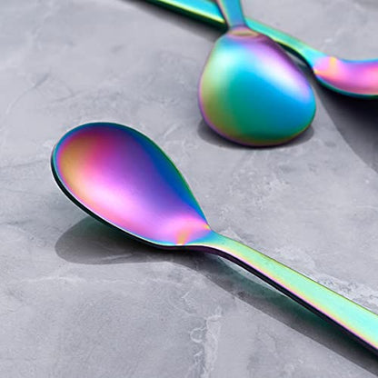 Matte Rainbow Demitasse Espresso Teaspoons, Stainless Steel Satin Finish Coffee Spoons, 4.7-inch, Set of 6 - color: Rainbow