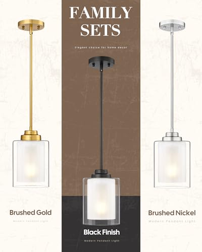TENGXIN 6" Matte Black Pendant Lights Kitchen Island, Dual Glass Shade - color: Matte Black, Dual Glass, size: 6"