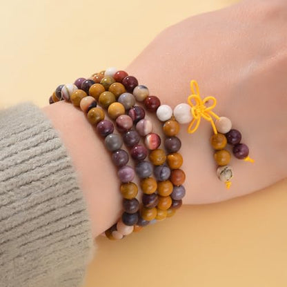 108 Mala Beads Stretch Bracelet 6mm Natural Gemstone Prayer Beaded Necklace - color: Mookaite Jasper