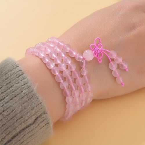 108 Mala Beads Stretch Bracelet 6mm Natural Gemstone Prayer Beaded Necklace - color: Rose Quartz