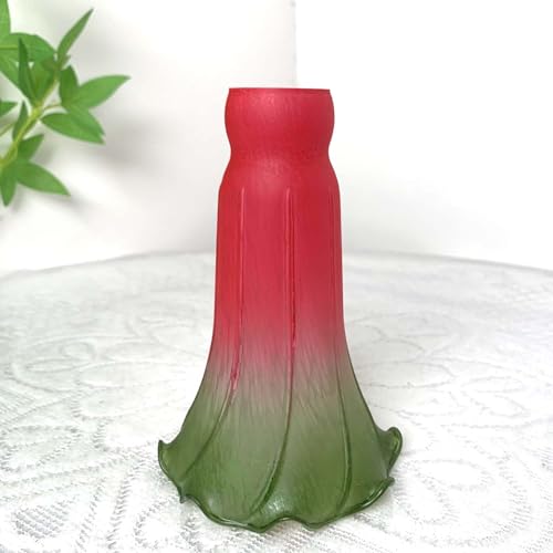 Bieye LS68 Lily Flower Blown Glass Lampshade (Red Green, Opening I.D. 1.26" x O.D. 1.5") - color: Red Green, size: Large I.D. 1.26" x O.D. 1.5"