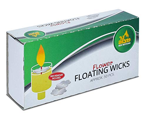 Ner Mitzvah Flower Shaped Floating Wicks - 50 Count (Approx.), Cotton Wicks and Cork Disc Holders for Oil Cups - Bonus Wick Removal Tweezers - size: 1 Pack