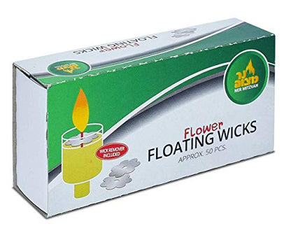 Ner Mitzvah Flower Shaped Floating Wicks - 50 Count (Approx.), Cotton Wicks and Cork Disc Holders for Oil Cups - Bonus Wick Removal Tweezers - size: 1 Pack