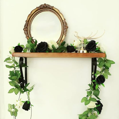 GREENTIME 2Pack 6.5FT Black White Artificial Flower Garland Fake Rose Vines - color: Black White