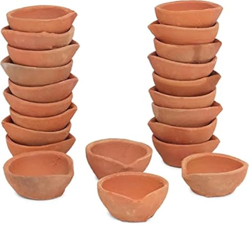 Traditional Handmade Mitti Diya Set – Natural Terracotta Earthenware Oil Lamps for Diwali Decoration, Lakshmi Puja, Spiritual Worship, Festivals & Religious Celebrations (Pack of 12)