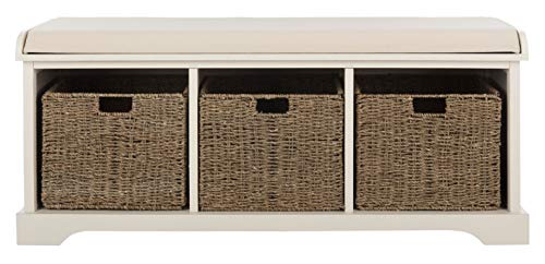 SAFAVIEH Furniture - Lonan Storage Bench - Vintage White - Solid Wood - Farmhouse Lift-Top Design - Ideal for Entryway, Living Room, Hallway, 18" Seat Height (AMH5733C) - color: White