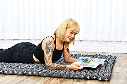 Leewadee Wide Thai Roll Mat 75 x 39 inches Kapok Firm - color: Cbt4 - Black, size: L: 75x39"