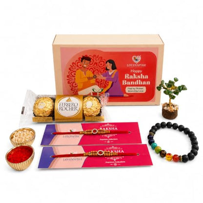LOVENSPIRE Raksha Bandhan Gift Hamper for Brother – Indian Rakhi Festival Gift Set for Bhai - color: Healing Bracelet & Tree Hamper