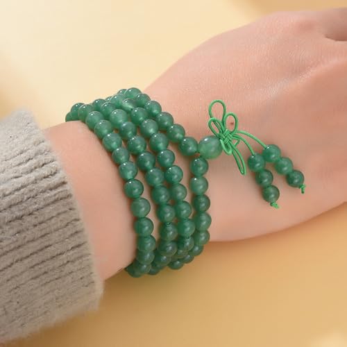 108 Mala Beads Stretch Bracelet 6mm Natural Gemstone Prayer Beaded Necklace - color: Green Aventurine