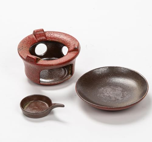 Ceramic Herb Burner Kit, High-Fired Aromatherapy Burner Set - color: Reddish Brown