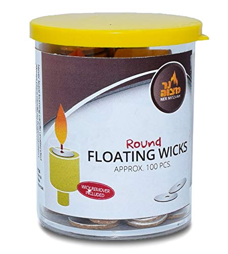 Ner Mitzvah Round Floating Wicks, Cotton Wicks and Cork Disc Holders for Oil Cups, Bonus Wick Removal Tweezers - 100 Count (Approx) - size: 1 Pack